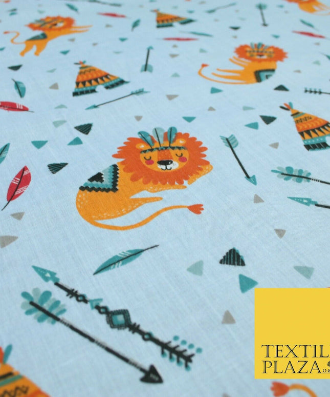 Sleeping Lion Red Indian Teepee Confetti Printed Polycotton Dress Craft Fabric