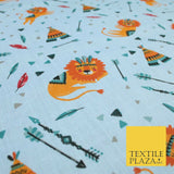 Sleeping Lion Red Indian Teepee Confetti Printed Polycotton Dress Craft Fabric