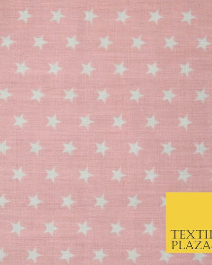 Blue Pink Falling White Mini Stars Printed Poly Cotton Dress Fabric Polycotton