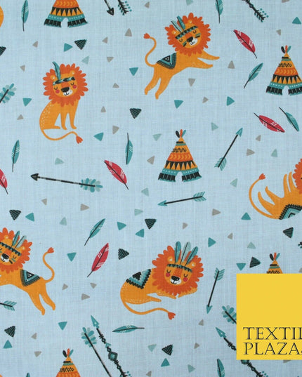 Sleeping Lion Red Indian Teepee Confetti Printed Polycotton Dress Craft Fabric