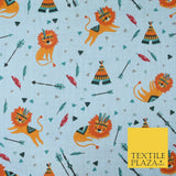 Sleeping Lion Red Indian Teepee Confetti Printed Polycotton Dress Craft Fabric