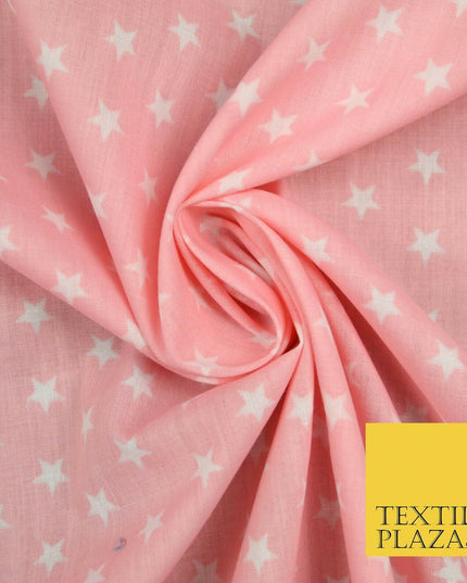 Blue Pink Falling White Mini Stars Printed Poly Cotton Dress Fabric Polycotton