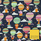 Fun Jungle Animals Hot Air Balloon Clouds Printed Polycotton Dress Craft Fabric