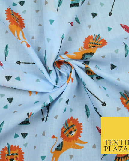 Sleeping Lion Red Indian Teepee Confetti Printed Polycotton Dress Craft Fabric