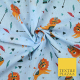 Sleeping Lion Red Indian Teepee Confetti Printed Polycotton Dress Craft Fabric
