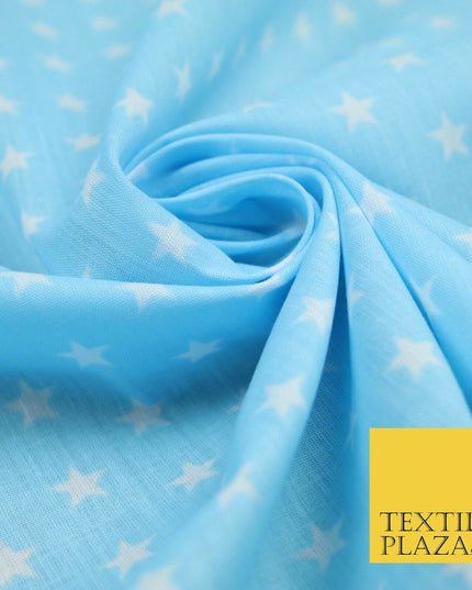 Blue Pink Falling White Mini Stars Printed Poly Cotton Dress Fabric Polycotton