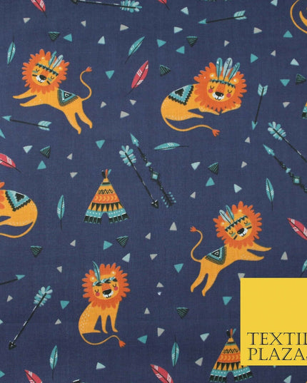 Sleeping Lion Red Indian Teepee Confetti Printed Polycotton Dress Craft Fabric