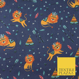 Sleeping Lion Red Indian Teepee Confetti Printed Polycotton Dress Craft Fabric