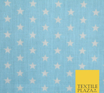Blue Pink Falling White Mini Stars Printed Poly Cotton Dress Fabric Polycotton