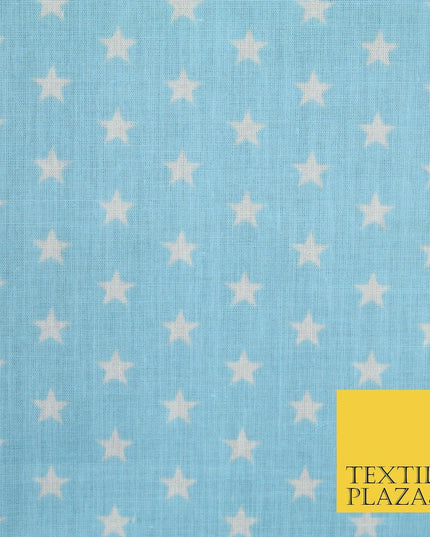 Blue Pink Falling White Mini Stars Printed Poly Cotton Dress Fabric Polycotton