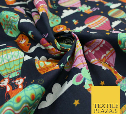 Fun Jungle Animals Hot Air Balloon Clouds Printed Polycotton Dress Craft Fabric