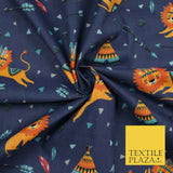 Sleeping Lion Red Indian Teepee Confetti Printed Polycotton Dress Craft Fabric