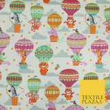 Fun Jungle Animals Hot Air Balloon Clouds Printed Polycotton Dress Craft Fabric