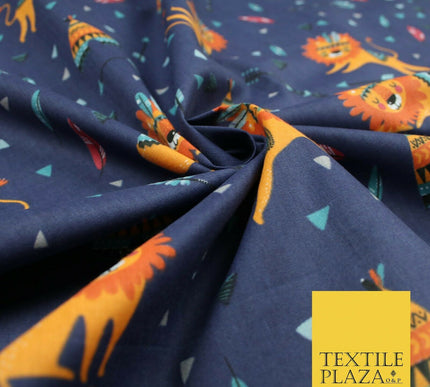 Sleeping Lion Red Indian Teepee Confetti Printed Polycotton Dress Craft Fabric