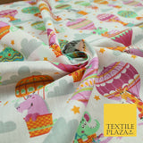 Fun Jungle Animals Hot Air Balloon Clouds Printed Polycotton Dress Craft Fabric
