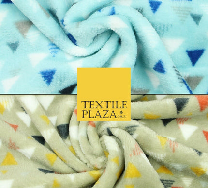 Aqua / Beige SUPER SOFT Printed Retro Aztec Triangle Cuddle Fleece Blanket Craft