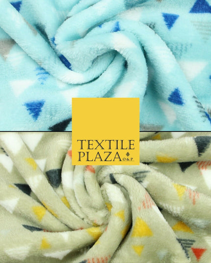 Aqua / Beige SUPER SOFT Printed Retro Aztec Triangle Cuddle Fleece Blanket Craft