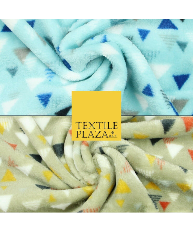 Aqua / Beige SUPER SOFT Printed Retro Aztec Triangle Cuddle Fleece Blanket Craft