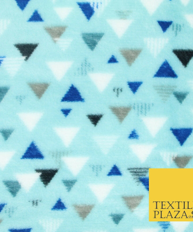Aqua / Beige SUPER SOFT Printed Retro Aztec Triangle Cuddle Fleece Blanket Craft