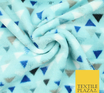 Aqua / Beige SUPER SOFT Printed Retro Aztec Triangle Cuddle Fleece Blanket Craft