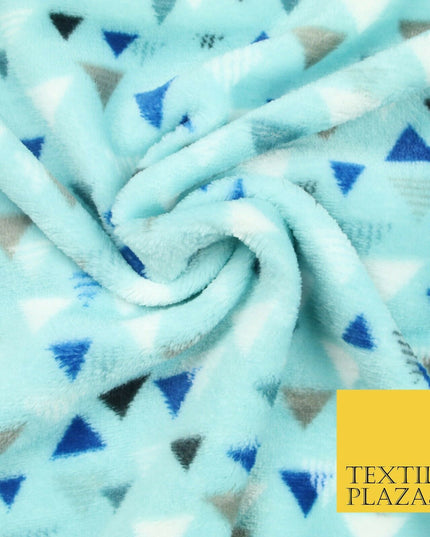 Aqua / Beige SUPER SOFT Printed Retro Aztec Triangle Cuddle Fleece Blanket Craft