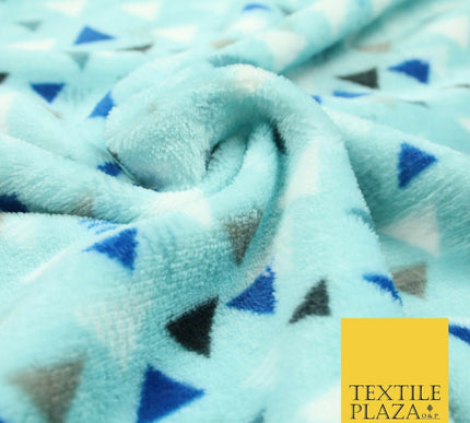 Aqua / Beige SUPER SOFT Printed Retro Aztec Triangle Cuddle Fleece Blanket Craft
