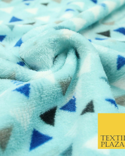 Aqua / Beige SUPER SOFT Printed Retro Aztec Triangle Cuddle Fleece Blanket Craft