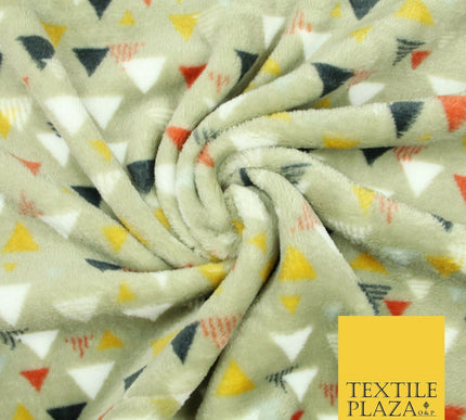 Aqua / Beige SUPER SOFT Printed Retro Aztec Triangle Cuddle Fleece Blanket Craft