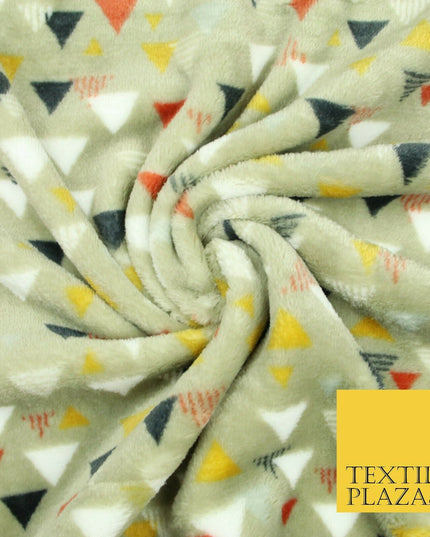 Aqua / Beige SUPER SOFT Printed Retro Aztec Triangle Cuddle Fleece Blanket Craft