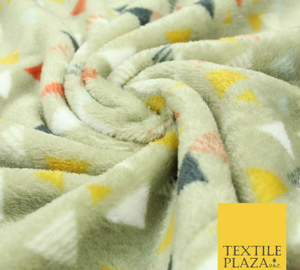 Aqua / Beige SUPER SOFT Printed Retro Aztec Triangle Cuddle Fleece Blanket Craft