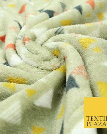 Aqua / Beige SUPER SOFT Printed Retro Aztec Triangle Cuddle Fleece Blanket Craft