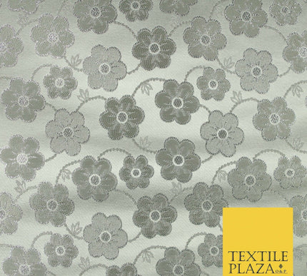 Silver Floral Pansy Vine Satin Metallic Brocade Dress Fabric Fancy 45" 6006