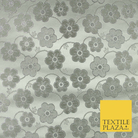 Silver Floral Pansy Vine Satin Metallic Brocade Dress Fabric Fancy 45" 6006