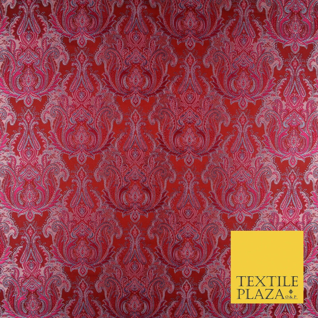 Cherry Red Fuchsia Ornate Damask Brocade Dress Fabric Metallic Fancy 58" 5999