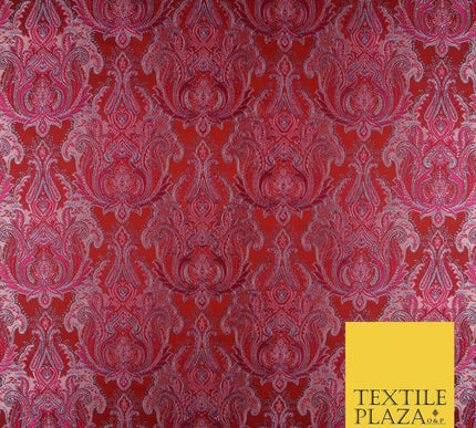 Cherry Red Fuchsia Ornate Damask Brocade Dress Fabric Metallic Fancy 58" 5999