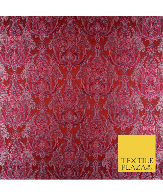 Cherry Red Fuchsia Ornate Damask Brocade Dress Fabric Metallic Fancy 58" 5999