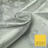 Silver Floral Hanging Blossom Satin Metallic Brocade Dress Fabric Fancy 45" 6005