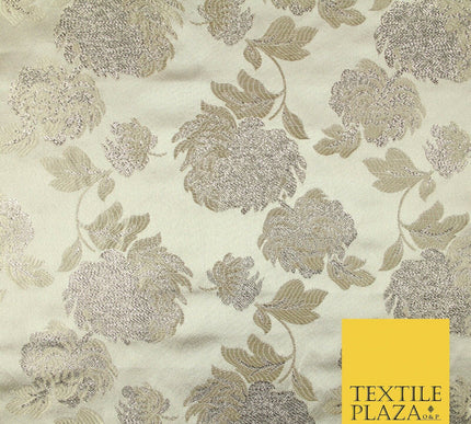 Champagne Gold Ornate Floral Satin Brocade Dress Fabric Metallic Fancy 58" 6000