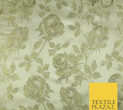 Light Gold Ornate Metallic Floral Satin Brocade Dress Fabric Fancy 58" 6001