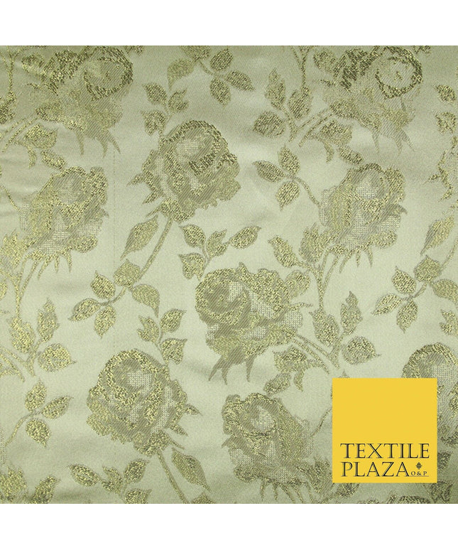 Light Gold Ornate Metallic Floral Satin Brocade Dress Fabric Fancy 58" 6001