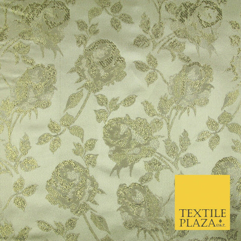 Light Gold Ornate Metallic Floral Satin Brocade Dress Fabric Fancy 58" 6001