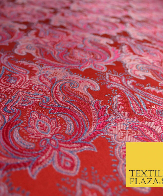 Cherry Red Fuchsia Ornate Damask Brocade Dress Fabric Metallic Fancy 58" 5999