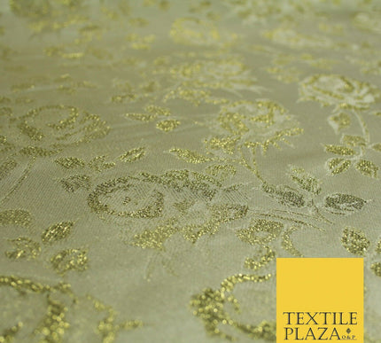 Light Gold Ornate Metallic Floral Satin Brocade Dress Fabric Fancy 58" 6001