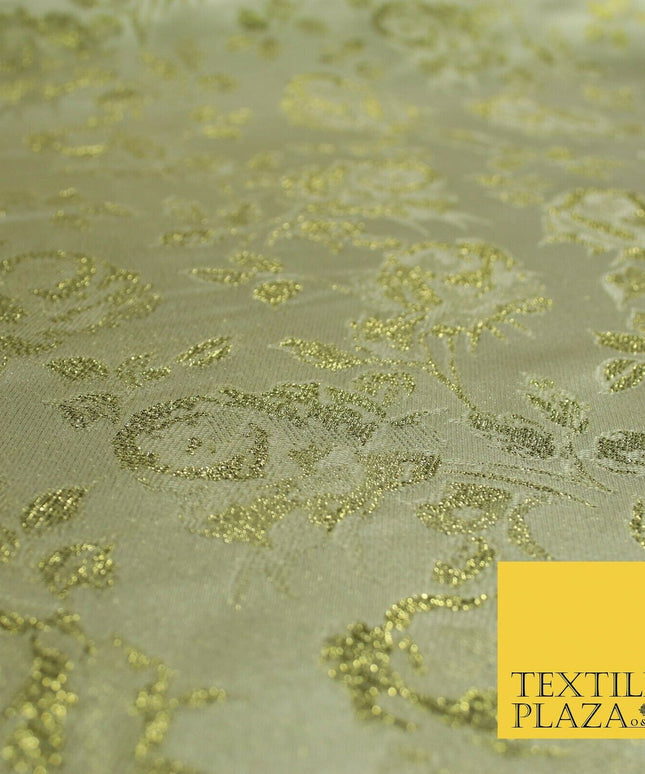 Light Gold Ornate Metallic Floral Satin Brocade Dress Fabric Fancy 58" 6001
