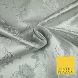 Silver Floral Hanging Blossom Satin Metallic Brocade Dress Fabric Fancy 45" 6005