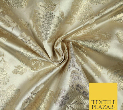 Champagne Gold Ornate Floral Satin Brocade Dress Fabric Metallic Fancy 58" 6000