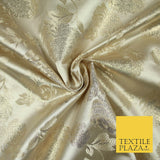 Champagne Gold Ornate Floral Satin Brocade Dress Fabric Metallic Fancy 58" 6000