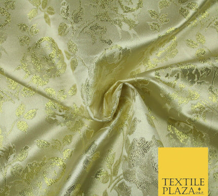 Light Gold Ornate Metallic Floral Satin Brocade Dress Fabric Fancy 58" 6001
