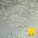 Silver Floral Hanging Blossom Satin Metallic Brocade Dress Fabric Fancy 45" 6005