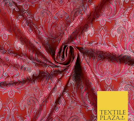 Cherry Red Fuchsia Ornate Damask Brocade Dress Fabric Metallic Fancy 58" 5999